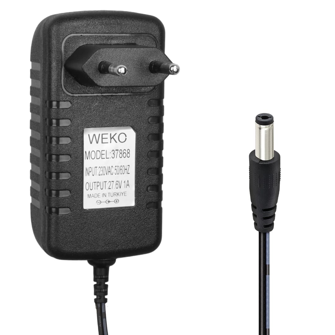 WEKO 27.6 VOLT - 1 AMPER 5.5*2.5 UÇLU LEDLİ YERLİ ÜRETİM PRİZ TİPİ DİKEY SÜPÜRGE ŞARJ ADAPTÖRÜ