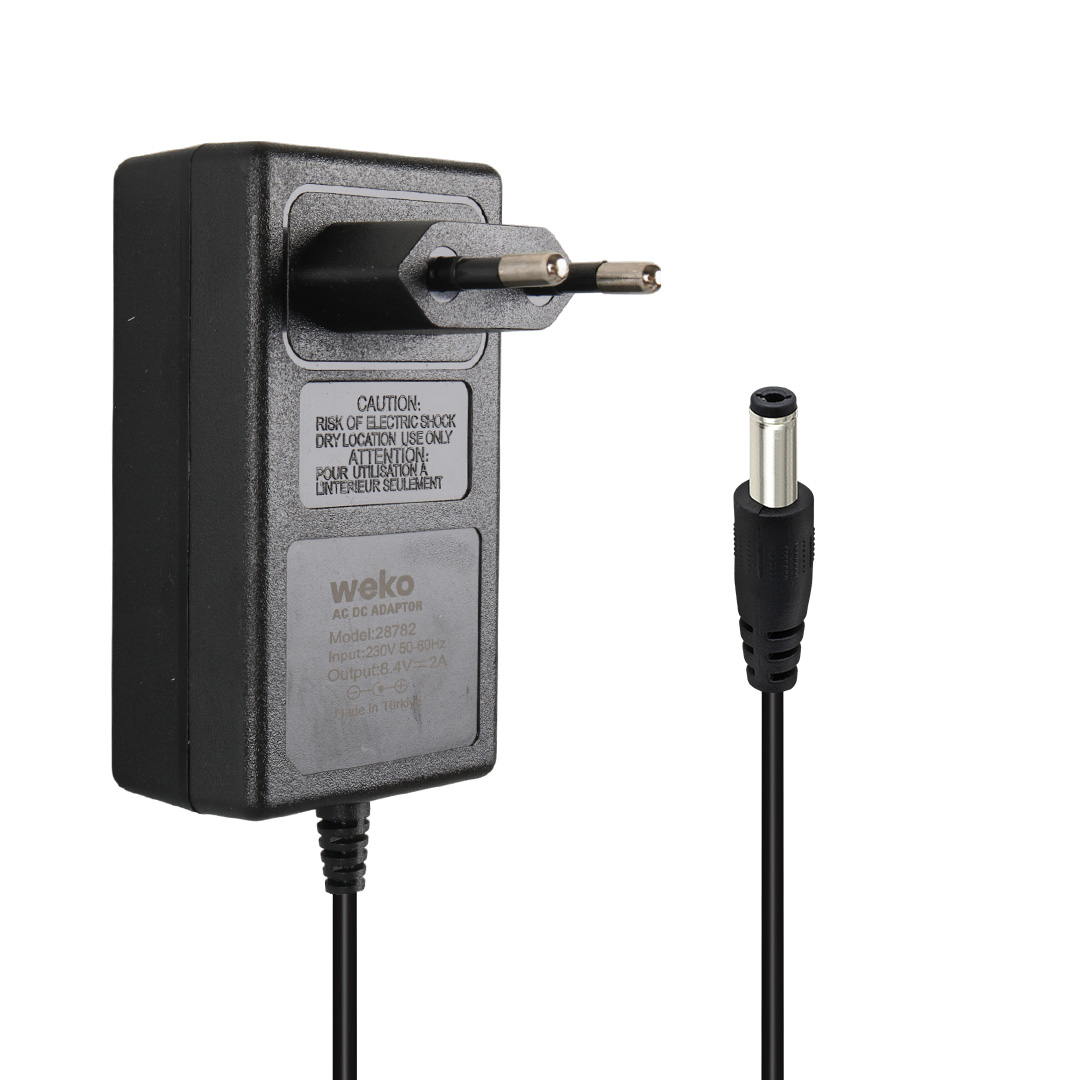 WEKO 8.4 VOLT- 2 AMPER 5.5*2.5 UÇLU PRİZ TİP KIRMIZI YEŞİL LEDLİ YERLİ ÜRETİM AKÜ ŞARJ ADAPTÖRÜ (OUT:6V2A)