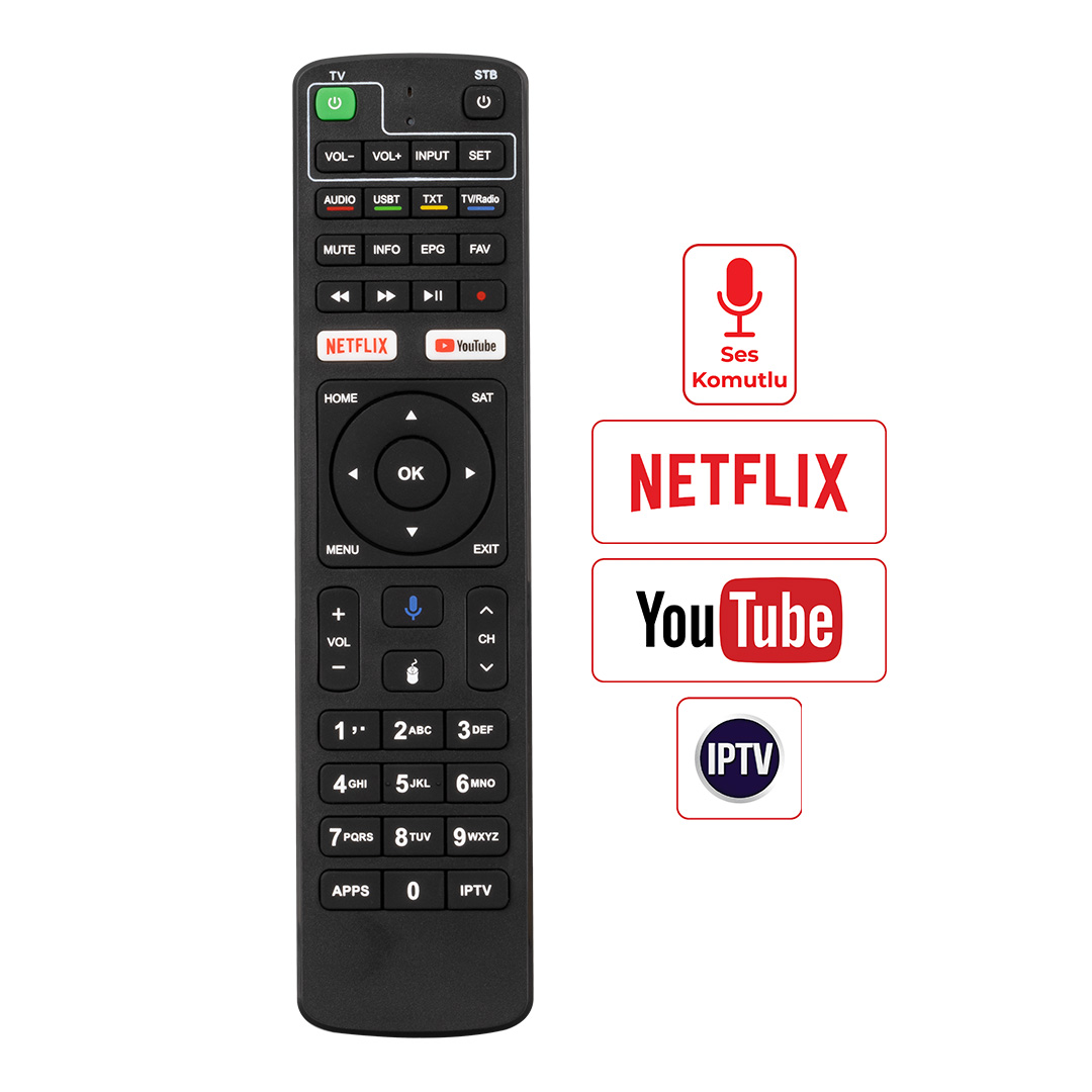 WEKO DREAMSTAR ANDROİD NETFLİX VE YOUTUBE TUŞLU SES KOMUTLU UYDU KUMANDASI