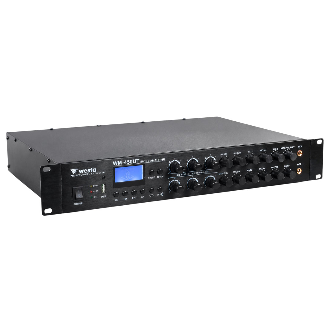 WESTA WM-450UT 450W 100V/70V/4-16 OHM USB/EKO/BT/UK 6 BÖLGELİ 4 MİK GİRİŞ TRAFOLU ANFİ