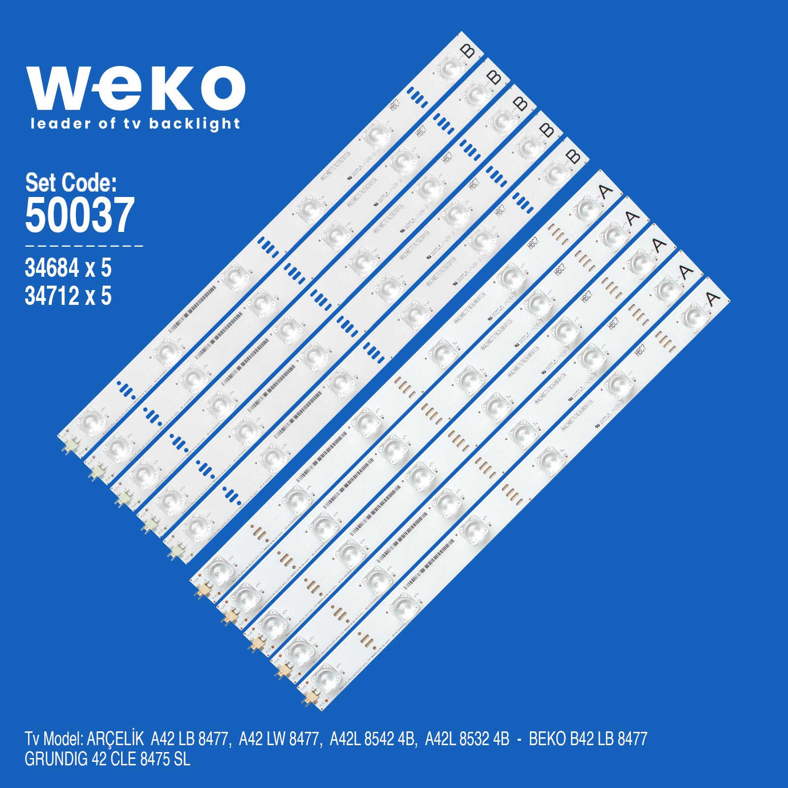 WKSET-5037 34684X5 34712X5 ARCELİK_42_ATHENA_5X6+5X6_2121C_6S1P 10 ADET LED BAR