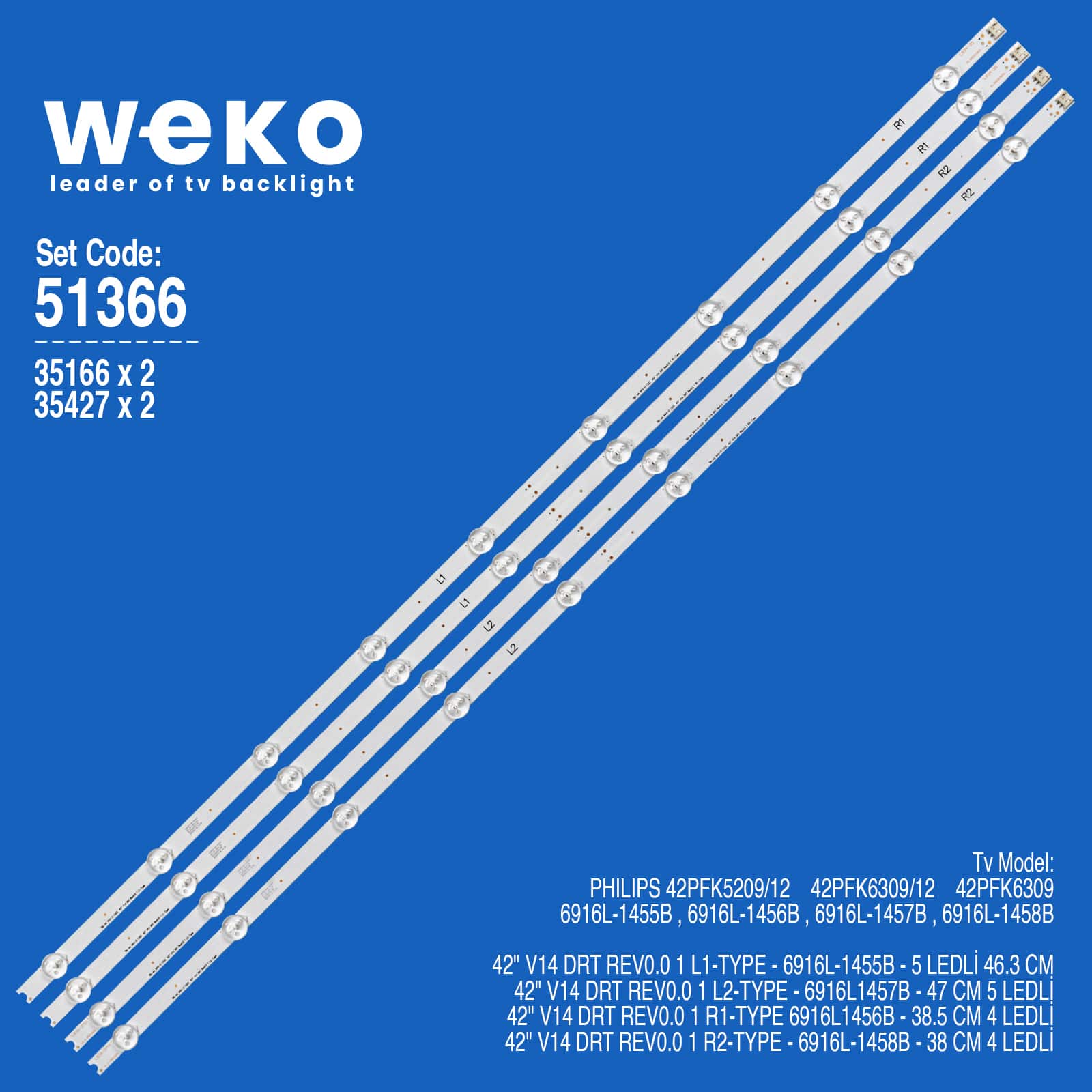 WKSET-6366 35166X2 69X2 35427X2 28X242" V14 DRT REV0.0 1 84,1 CM BİRLEŞTİRİLMİŞ LED KODU 4 ADET LED BAR
