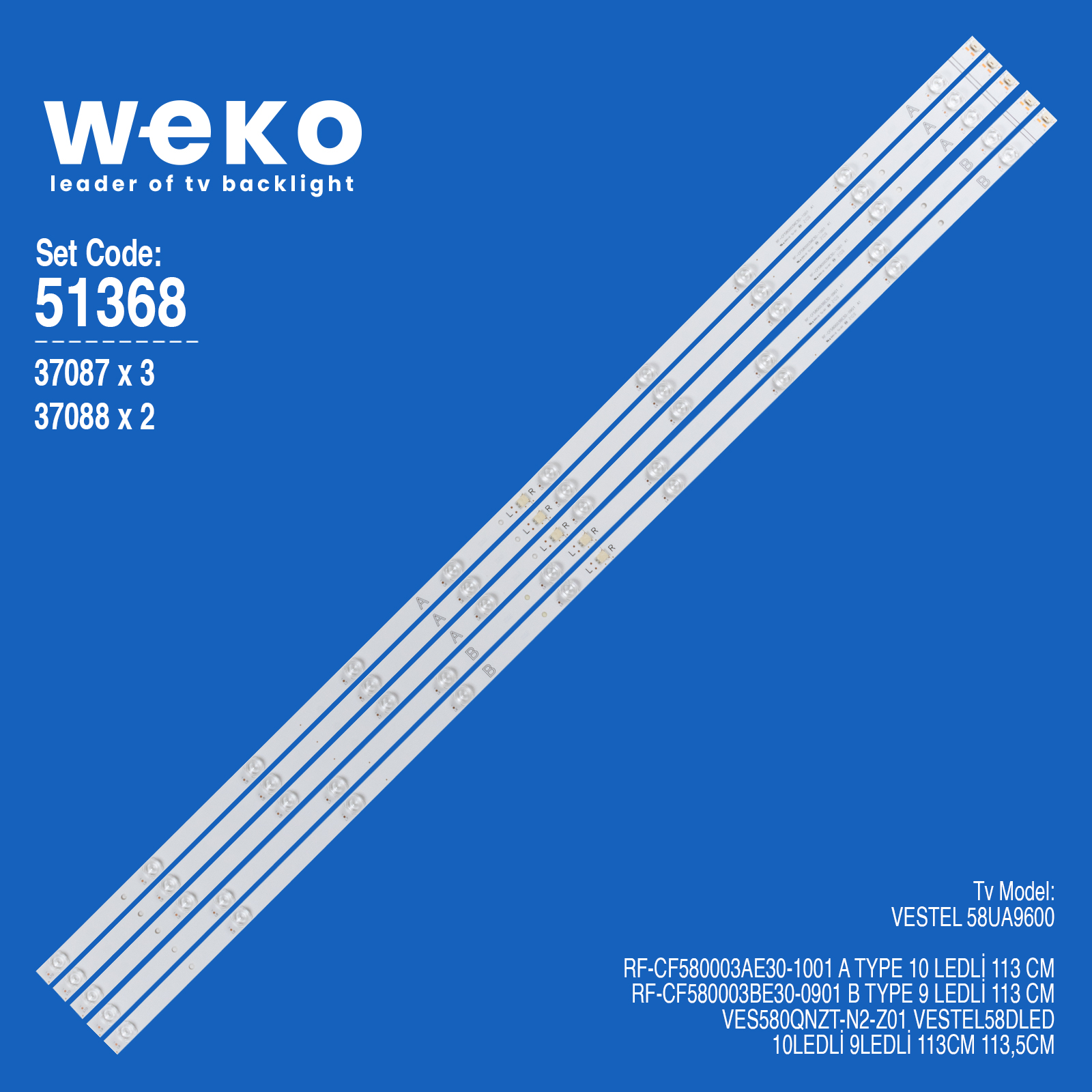 WKSET-6368 37087X3 37088X2 RF-CF580003AE30-1001-901 A/B TYPE 5 ADET LED BAR