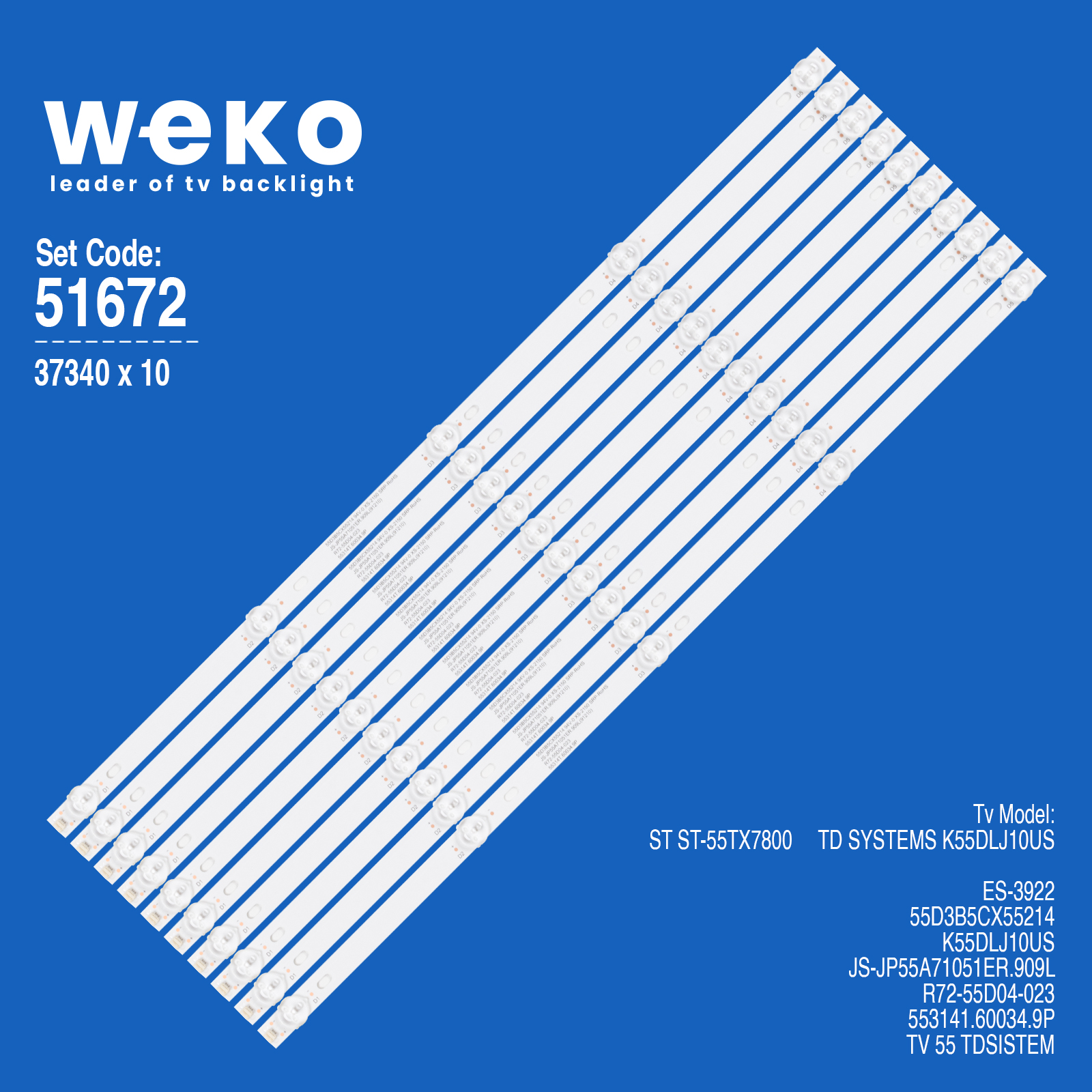 WKSET-6672 37340X10 JS-JP55A71051ER.909L  10 ADET LED BAR 3V