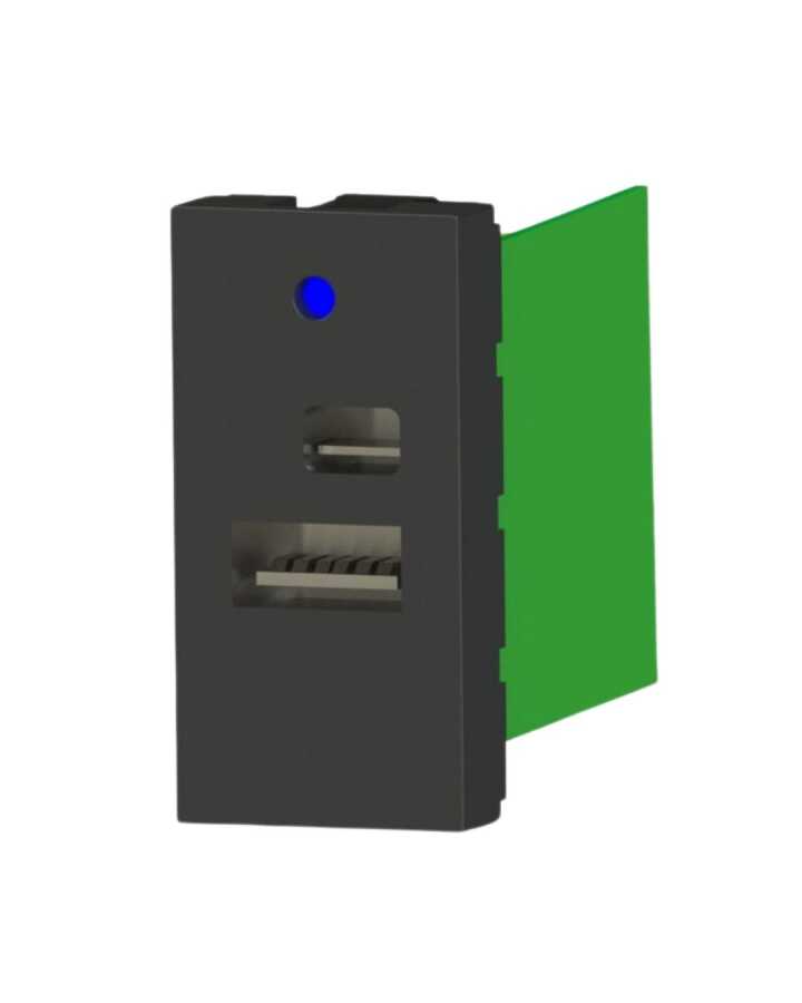 Nead 2162-S 45X22,5 Çiftli USB Şarj Adaptörü Type A/C Siyah