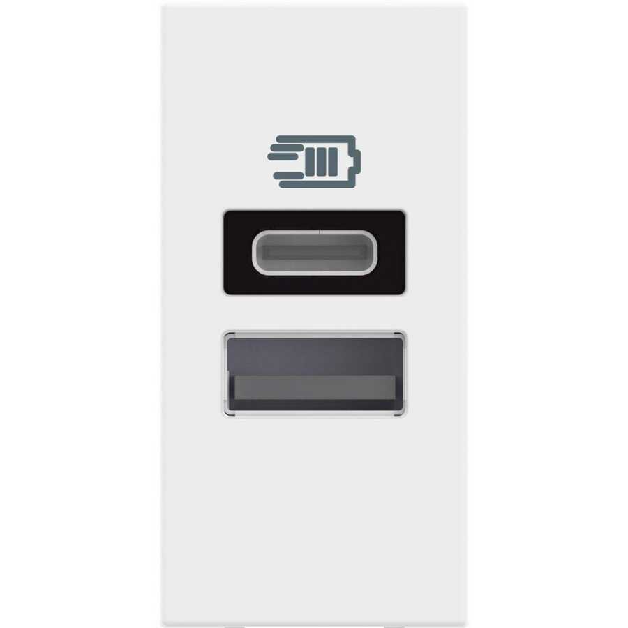 Bticino Classia USB Şarj Prizi Type C ve A 1M Beyaz