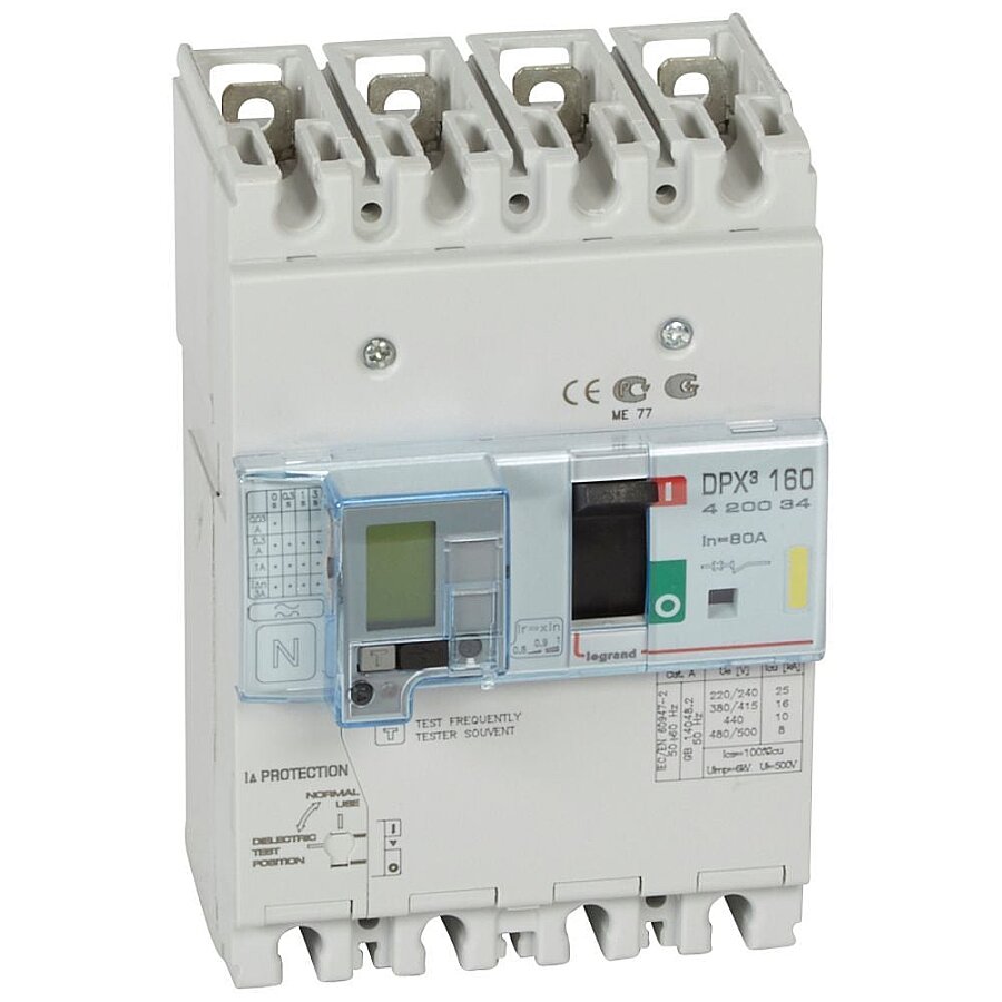 Legrand 420034 DPX³ 160 Kaçak Akım Korumalı Kompakt Şalter, 4P 80A 16kA