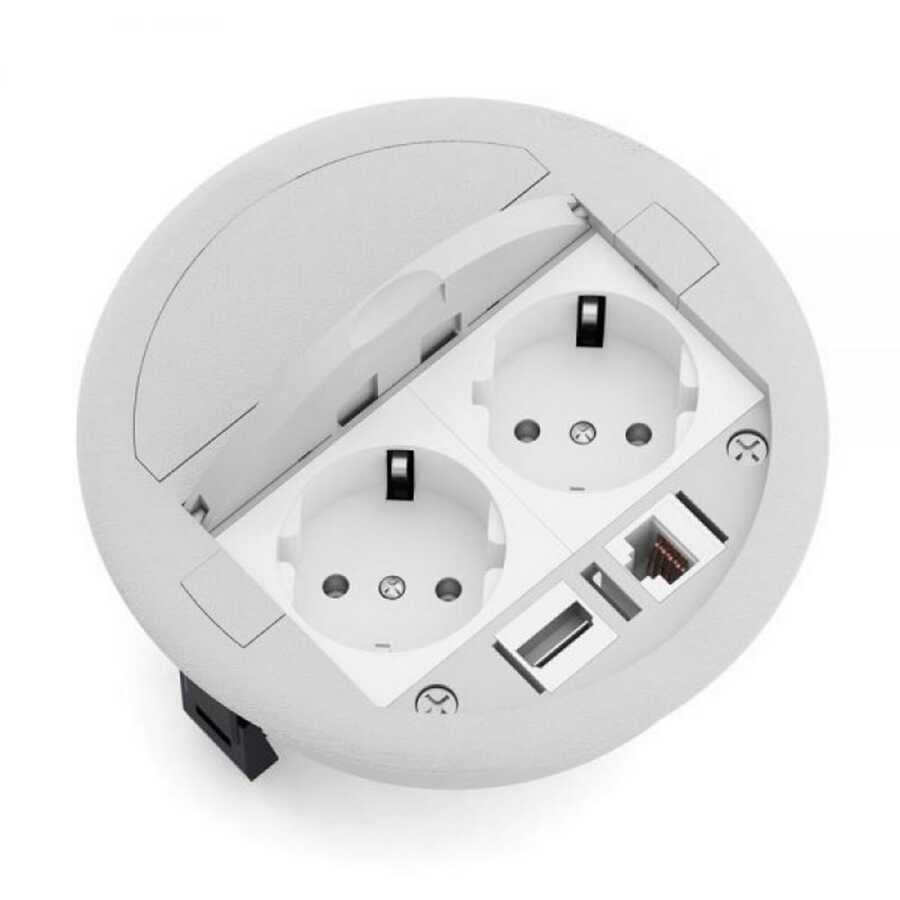 Nead 4 Modül + 2 Keystone Masa Üstü Priz Kutusu (BOŞ KASA) (Gri)