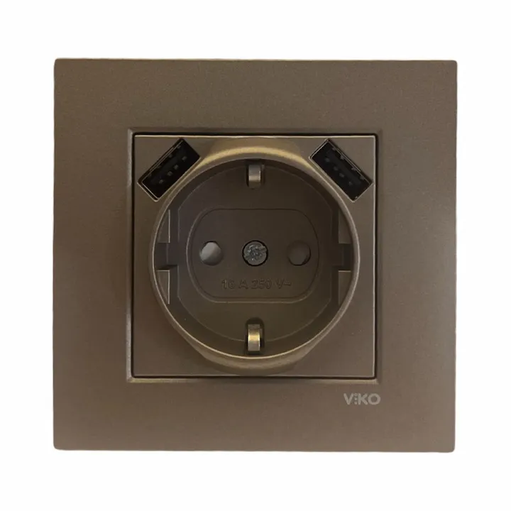 Artline Novella/Trenda Antrasit 2 Usbli Topraklı Priz Komple