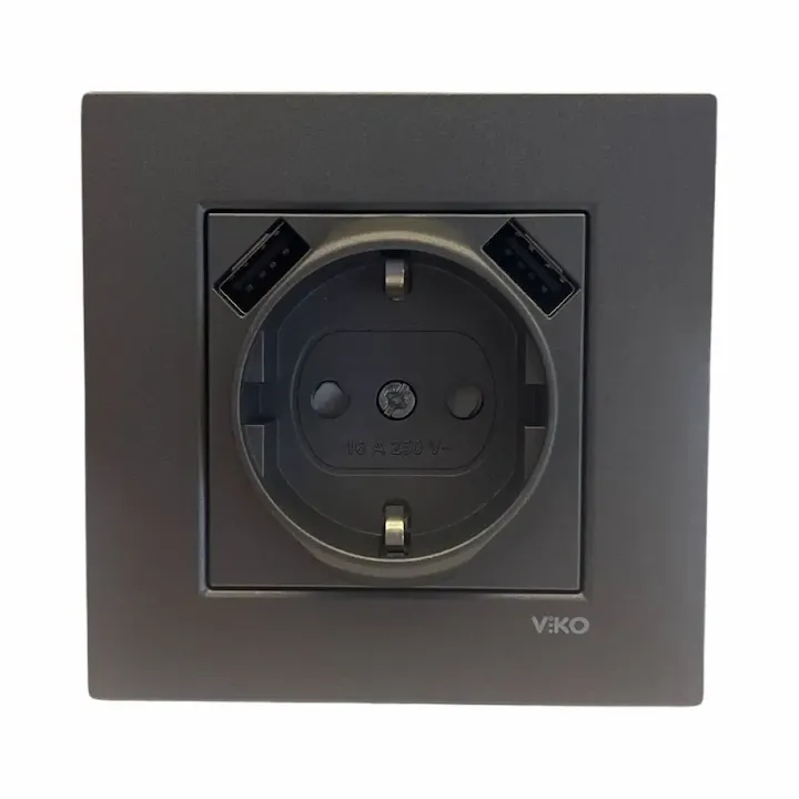 Viko Artline Novella/Trenda Füme 2 Usbli Topraklı Priz Komple