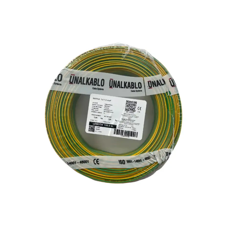 Ünal Nya Kablo 1,5 mm² Sarıyeşil ( H07V-U )