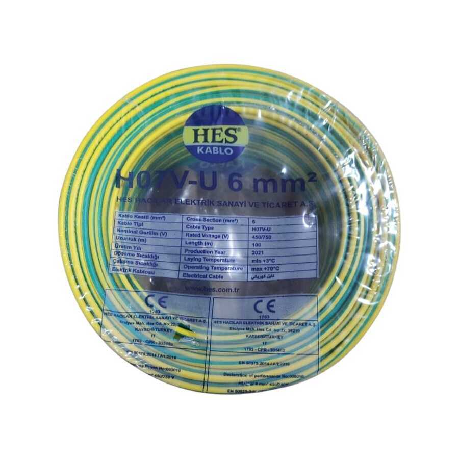 Hes Nya Kablo 6 mm² Sarıyeşil ( H07v-U )
