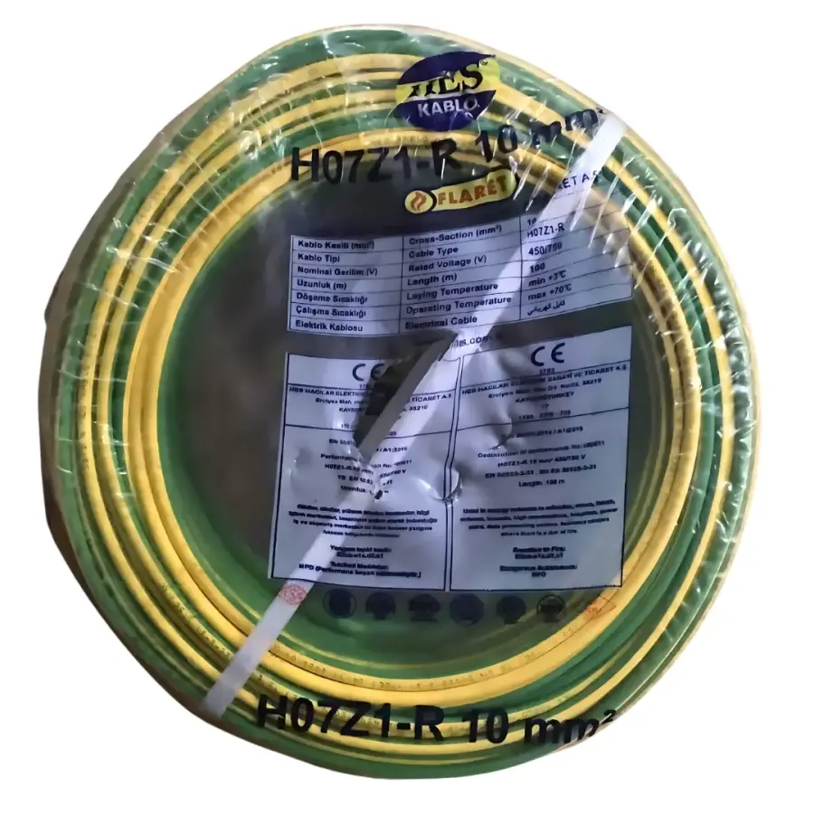 Hes Nya Kablo 10 mm Sarıyeşil H07Z1-R Halojen Free