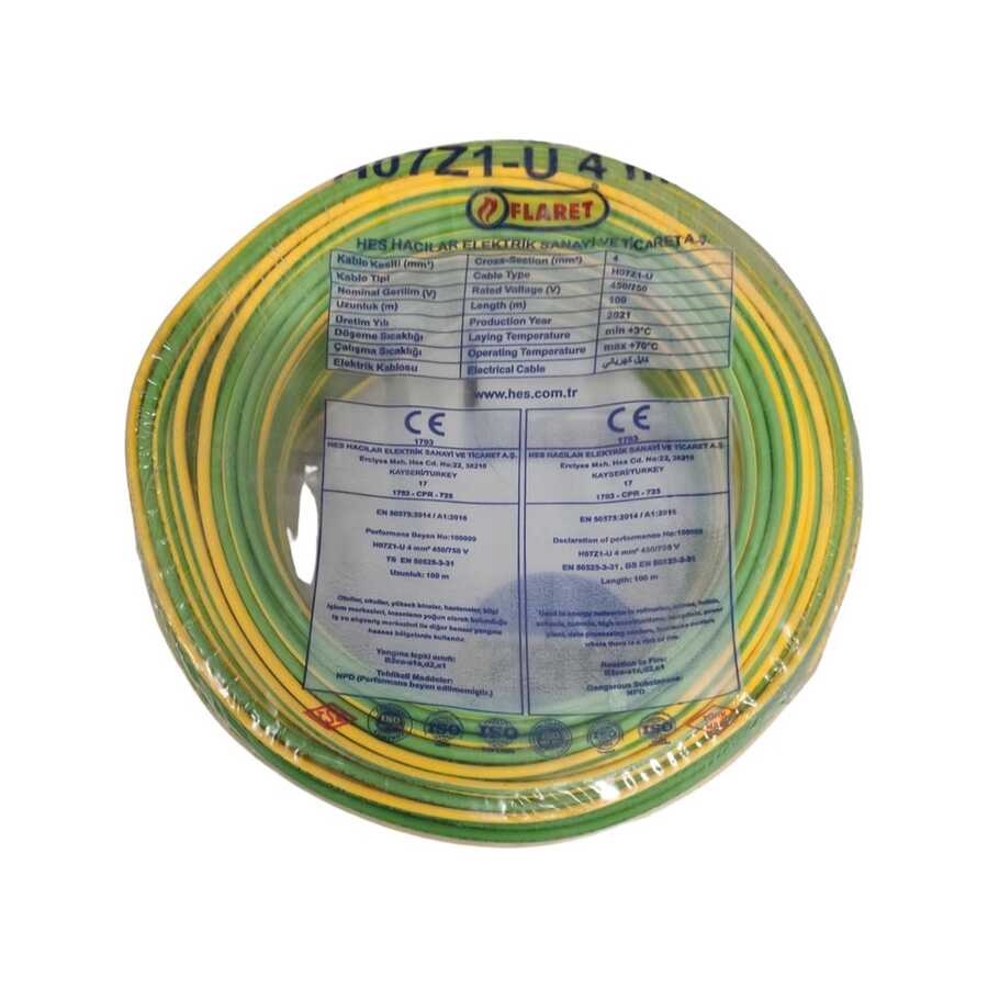 Hes Nya Kablo 4 Mm Sarıyeşil (H07z1-U) Halojen Free