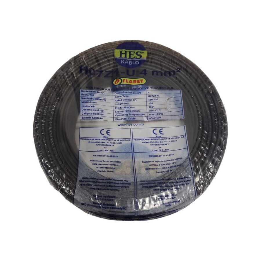 Hes Nya Kablo 4 Mm Siyah (H07z1-U) Halojen Free