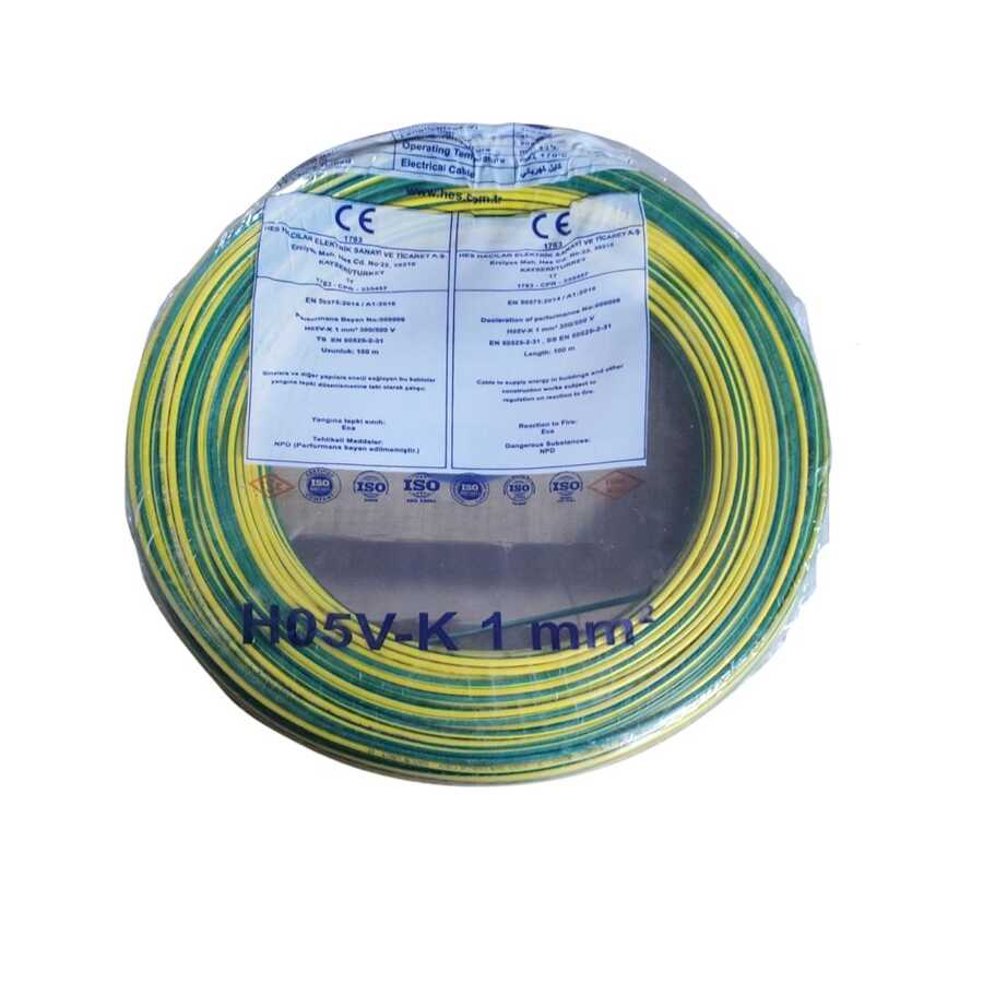 Hes Nyaf Kablo 1 mm² Sarıyeşil ( H05v-K )