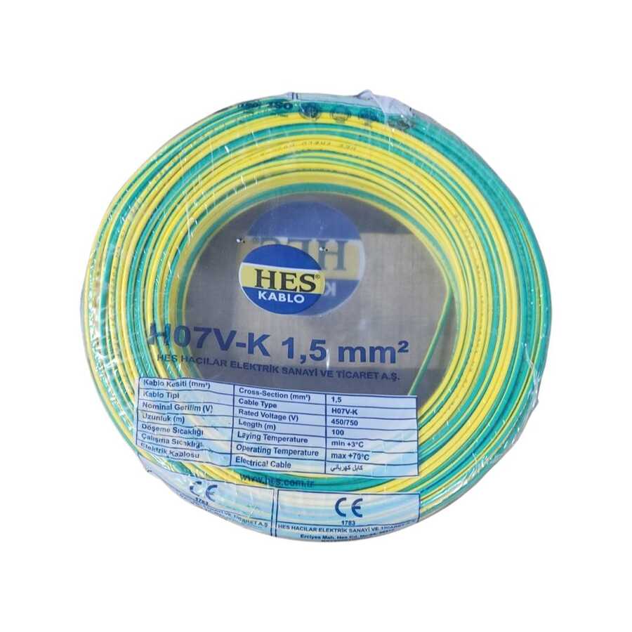 Hes Nyaf Kablo 1,5 mm² Sarıyeşil ( H07v-K )