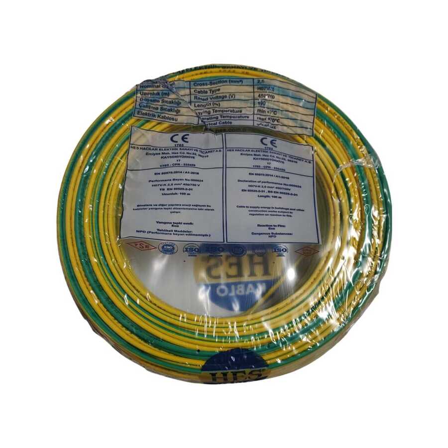 Hes Nyaf Kablo 2,5 mm² Sarıyeşil ( H07v-K )