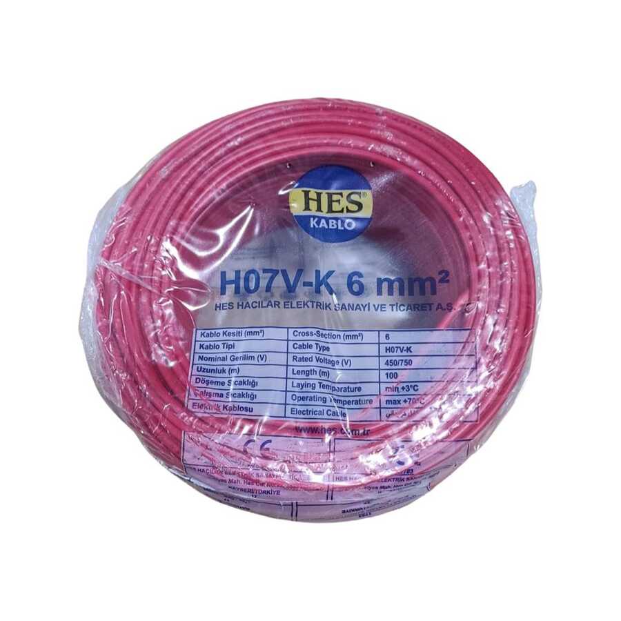 Hes Nyaf Kablo 6 mm² Kırmızı ( H07v-K )