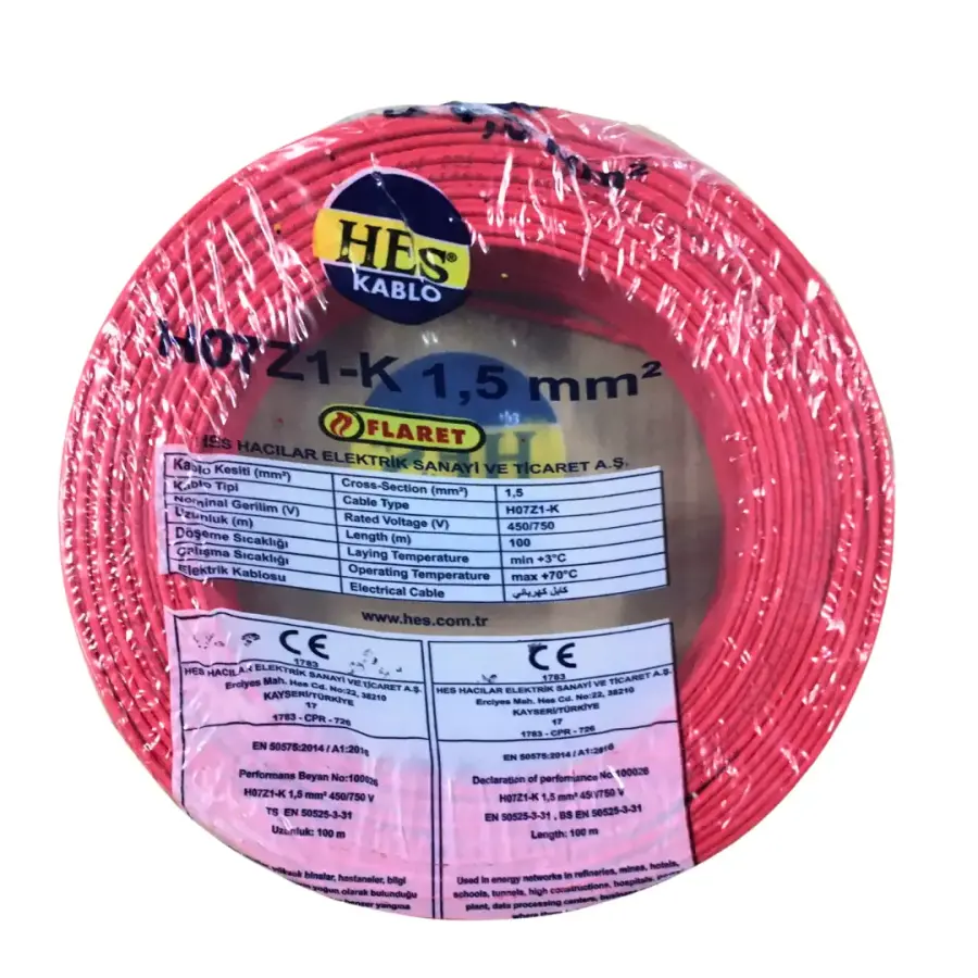 Hes Nyaf Kablo 1,5 Mm Kırmızı (H07z1-K) Halojen Free