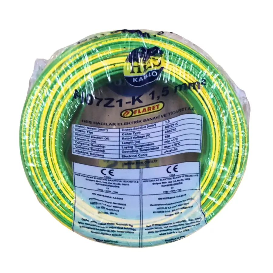 Hes Nyaf Kablo 1,5 Mm Sarıyeşil (H07z1-K) Halojen Free