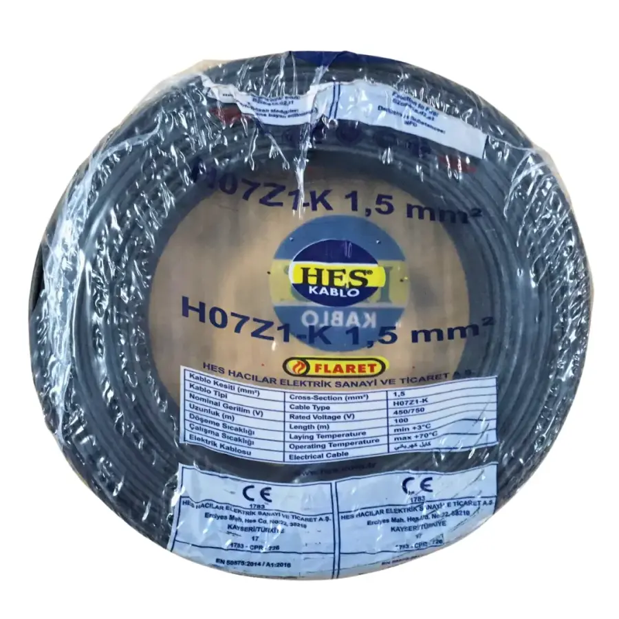 Hes Nyaf Kablo 1,5 Mm Siyah (H07z1-K) Halojen Free