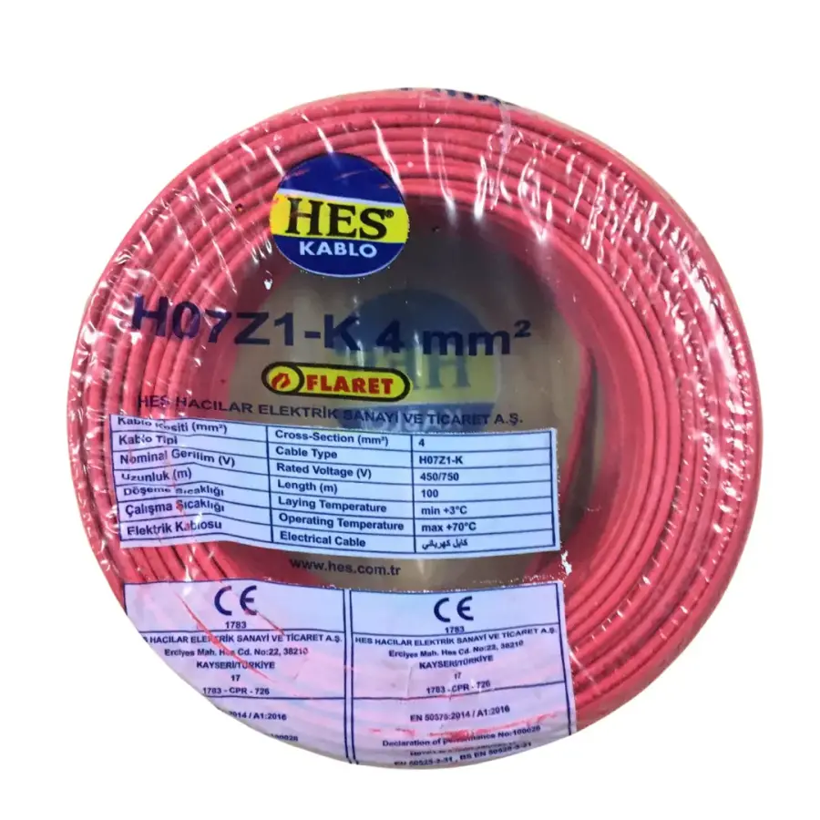 Hes Nyaf Kablo 4 Mm Kırmızı (H07z1-K) Halojen Free