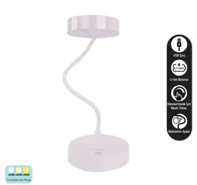 ACK AF11-10015 Led Masa Lambası Şarjlı Dimli Dokunmatik Beyaz Kasa