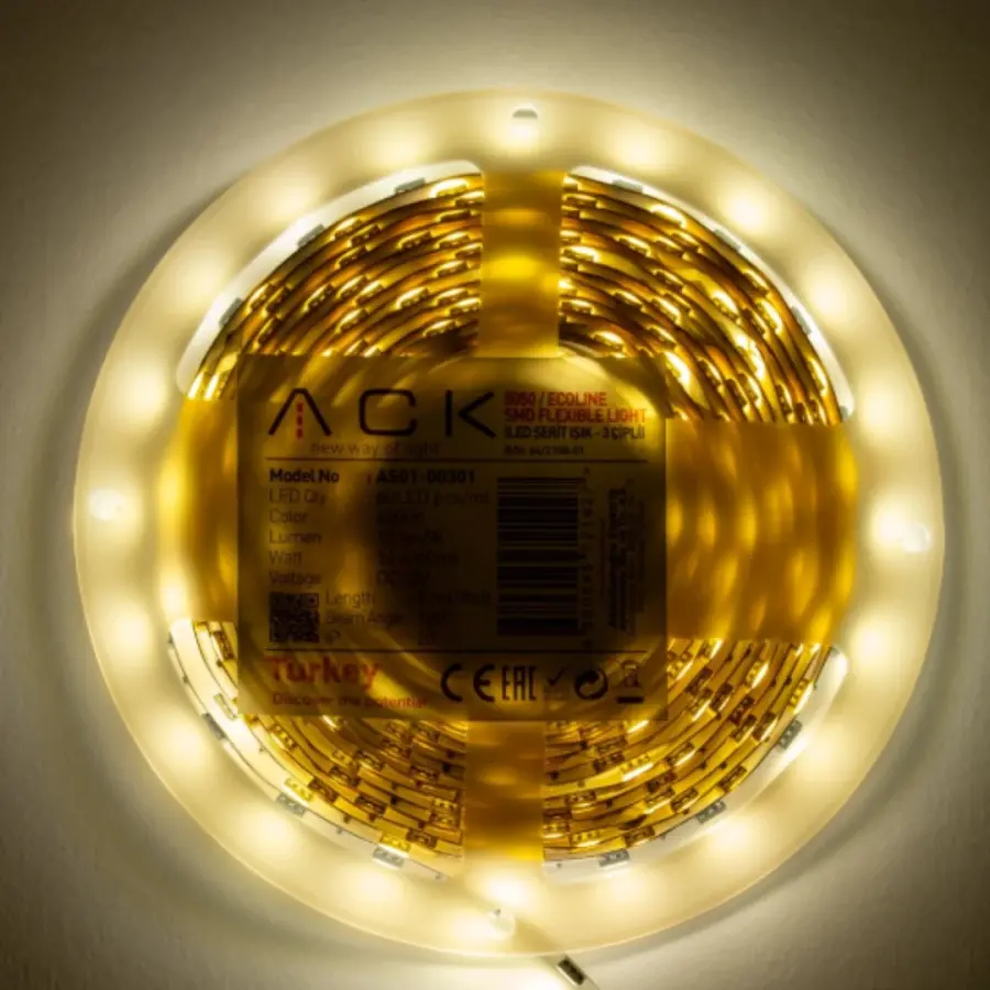 ACK AS01-00801 12W/mt 12V 60 Ledli Şerit Led 4000K Ilık Beyaz
