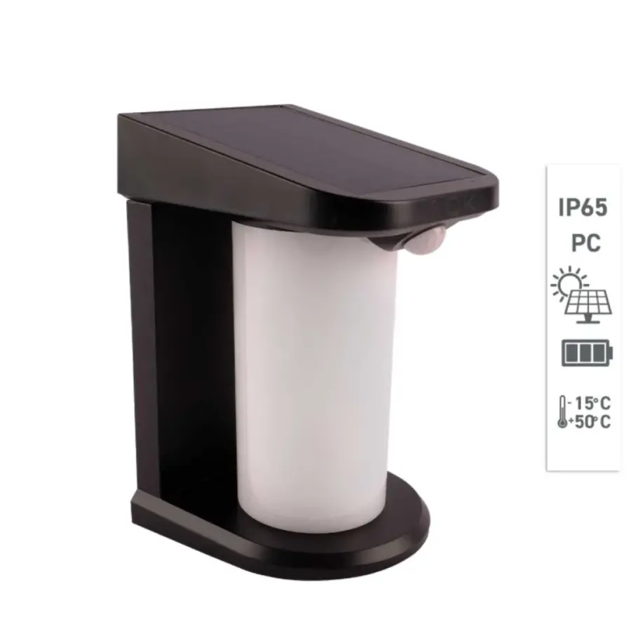 ACK AG60-04851 Solar Led Duvar Apliği Dimli Siyah 3000K Günışığı IP65