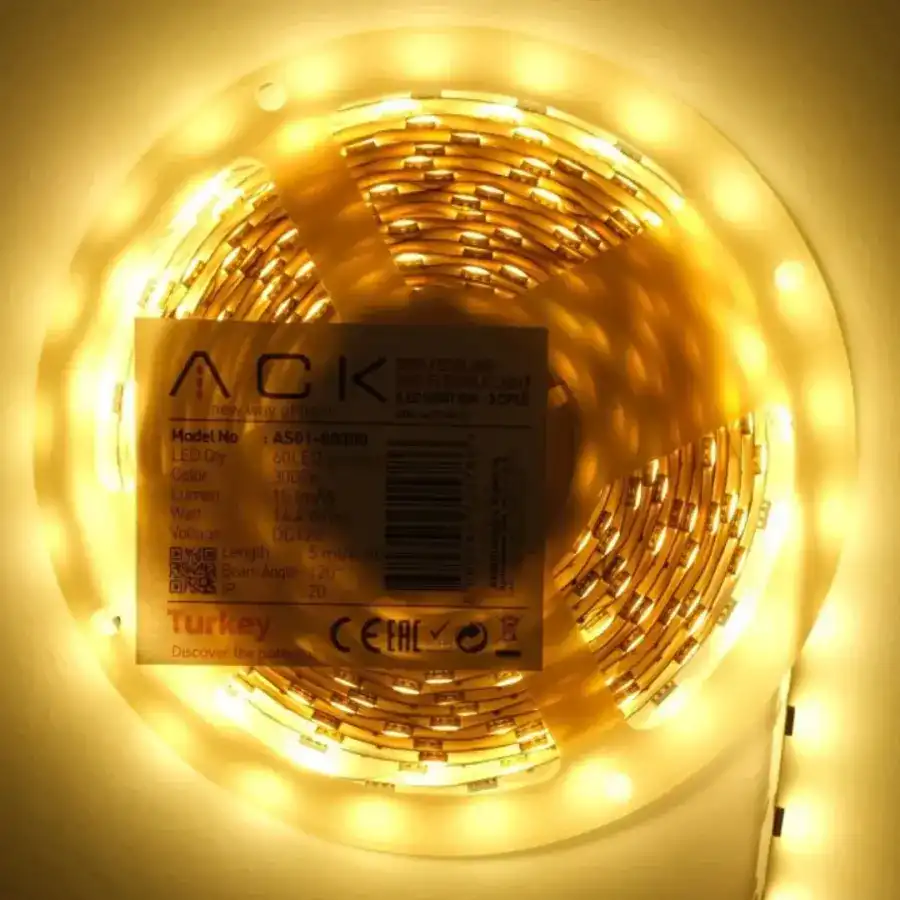 ACK AS01-00300 Üç Çip 12V 60 Ledli Şerit Led 3000K Günışığı